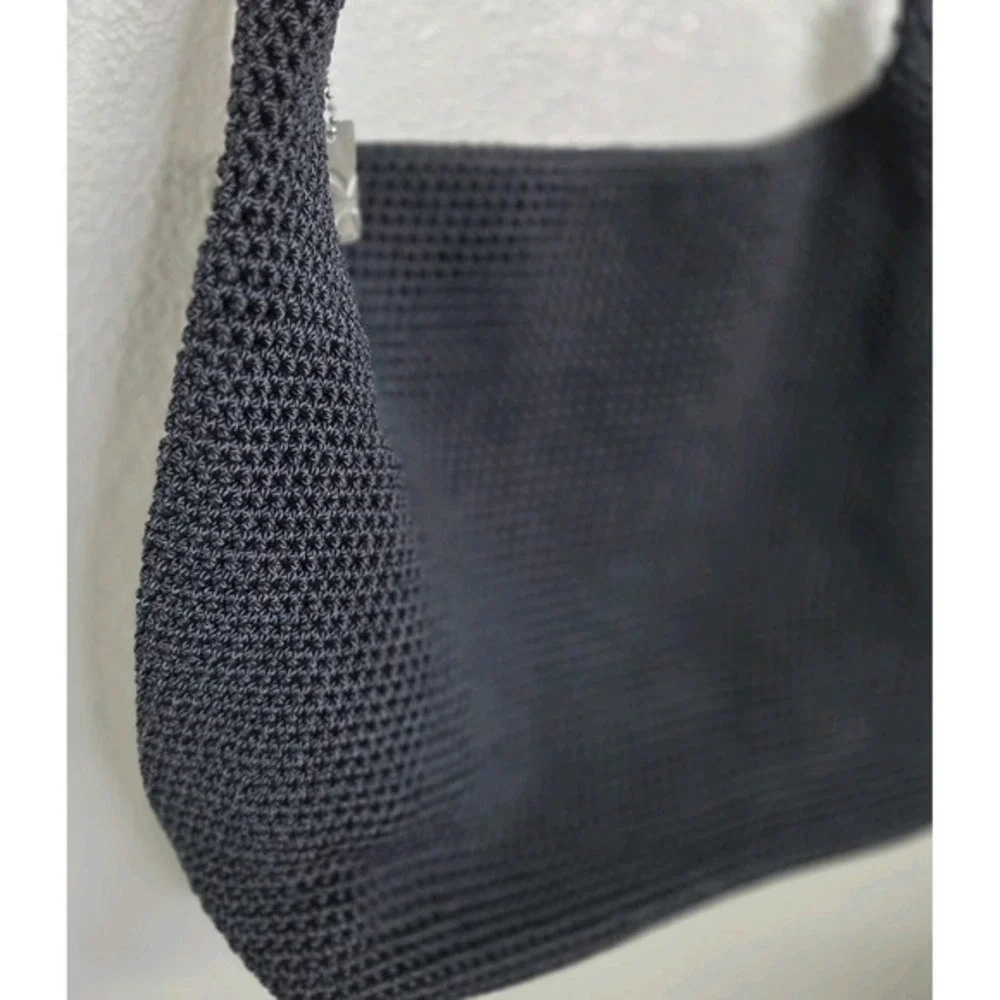 The Sak‎ Black Crochet Shoulder Bag Silver Hardware